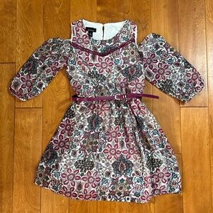 Amy’s Closet Girls Size 16 Burgundy Floral Dress 3/4 Sleeve Special Occasion